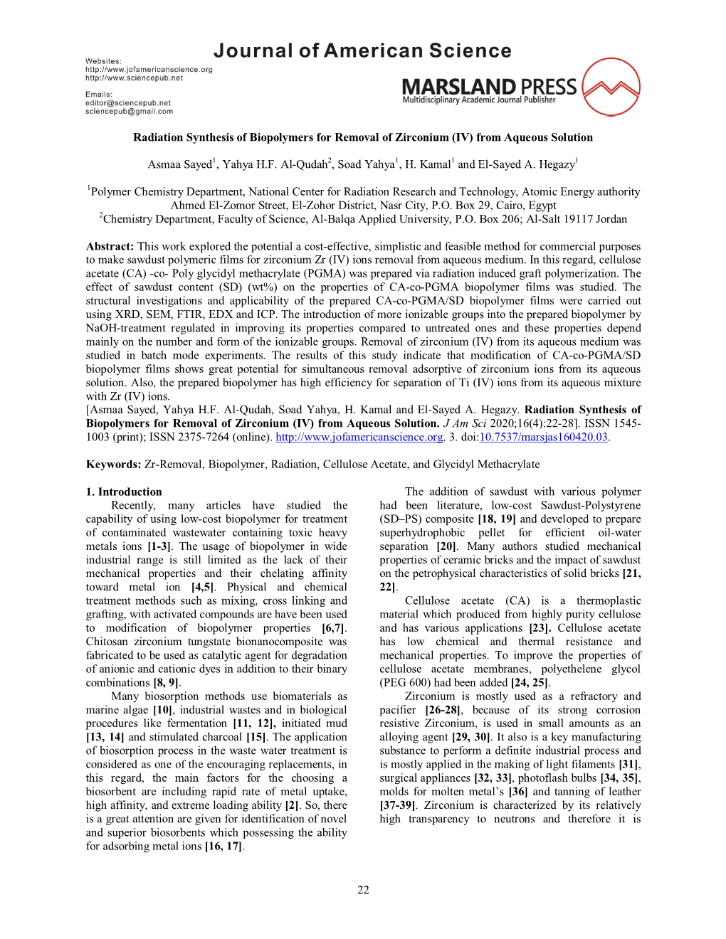 22 Radiation Synthesis of Biopolymers for Removal Of