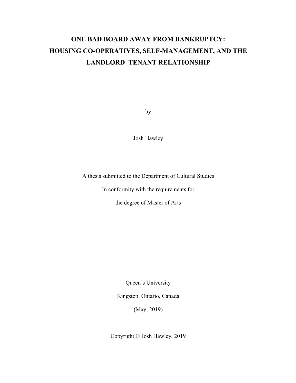 Housing Co-Operatives, Self-Management, and the Landlord–Tenant Relationship