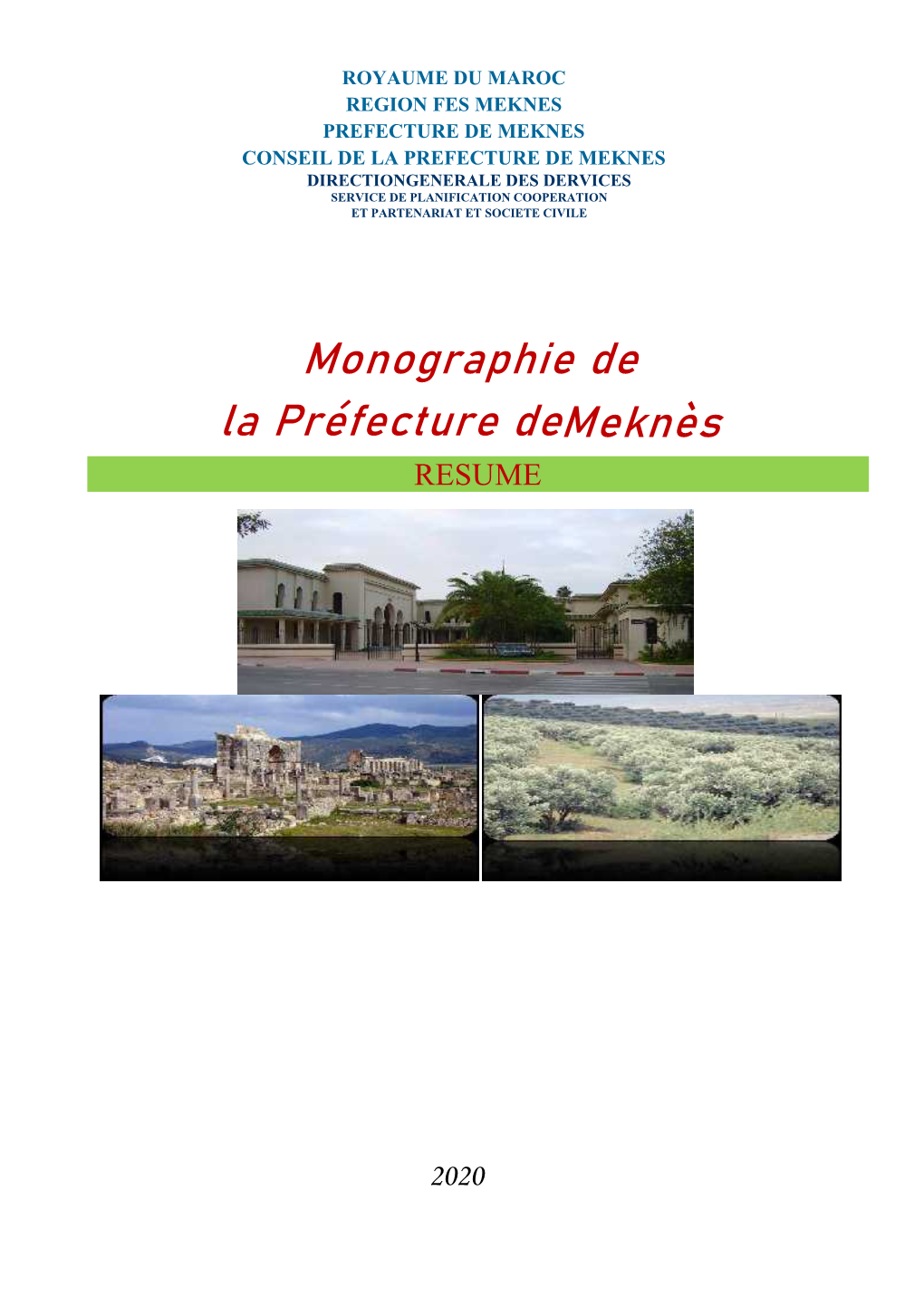Monographie De La Préfecture Demeknès RESUME
