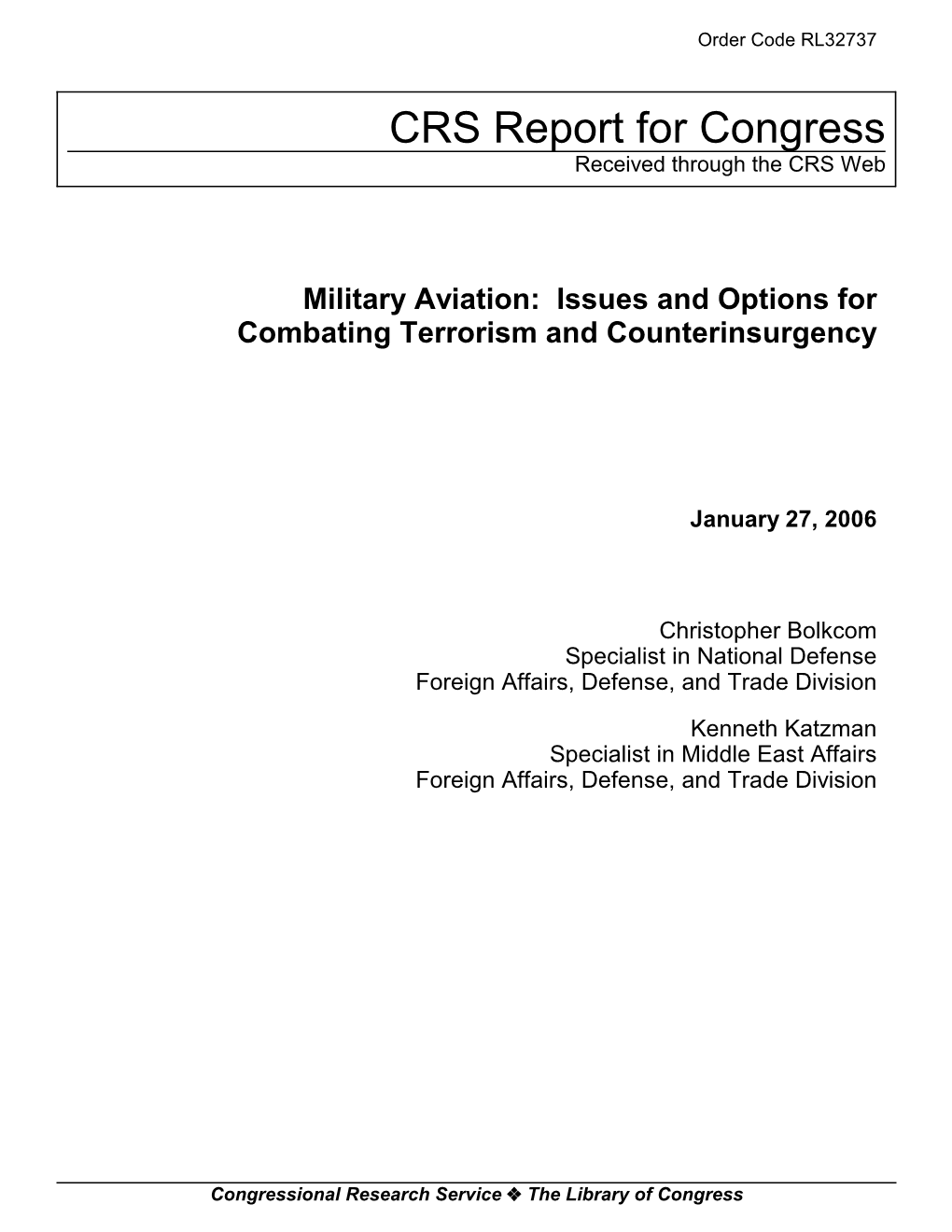 Military Aviation: Issues and Options for Combating Terrorism and Counterinsurgency