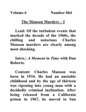 Volume 6 Number 064 the Manson Murders