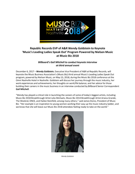 Republic Records EVP of A&R Wendy Goldstein to Keynote 'Music's