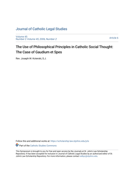 The Use of Philosophical Principles in Catholic Social Thought: the Case of Gaudium Et Spes