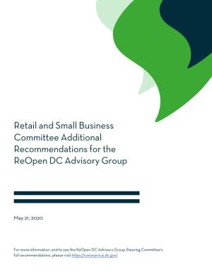 Retail and Small Business Committee Additional Recommendations for the Reopen DC Advisory Group