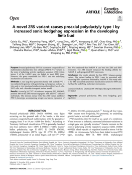 A Novel ZRS Variant Causes Preaxial Polydactyly Type I by Increased Sonic Hedgehog Expression in the Developing Limb Bud