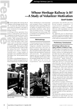 Whose Heritage Railway Is It? —A Study of Volunteer Motivation Geoff Goddin