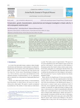 Conservation, Genetic Characterization, Phytochemical and Biological Investigation of Black Calla Lily: a Wild Endangered Medicinal Plant