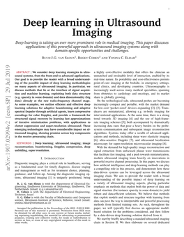 Deep Learning in Ultrasound Imaging Deep Learning Is Taking an Ever More Prominent Role in Medical Imaging