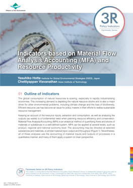 Indicators Based on Material Flow Analysis/Accounting (MFA) and Resource Productivity