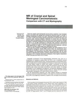 MR of Cranial and Spinal Meningeal Carcinomatosis: Comparison with CT and Myelography