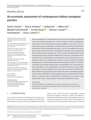 An Economic Assessment of Contemporary Kidney Transplant Practice