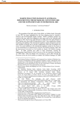 Marine Pollution Damage in Australia: Implementing the Bunker Oil Convention 2001 and the Supplementary Fund Protocol 2003