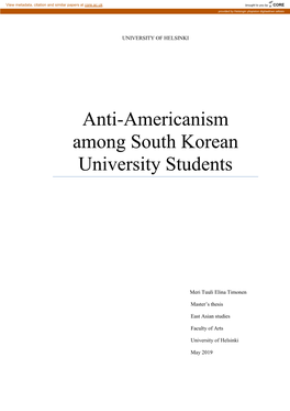 Anti-Americanism Among South Korean University Students