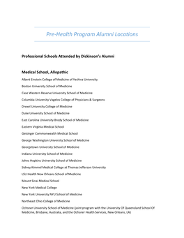 Pre-Health Program Alumni Locations