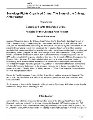 Sociology Fights Organised Crime: the Story of the Chicago Area Project