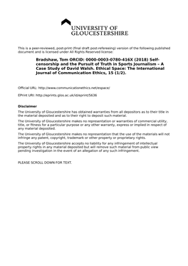 (2018) Self- Censorship and the Pursuit of Truth in Sports Journalism – a Case Study of David Walsh