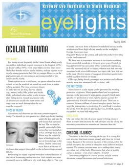 OCULAR TRAUMA Accidents and from High Velocity Missiles at the Workplace