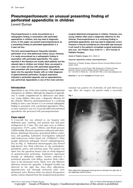 Pneumoperitoneum: an Unusual Presenting Finding of Perforated Appendicitis in Children Levent Duman