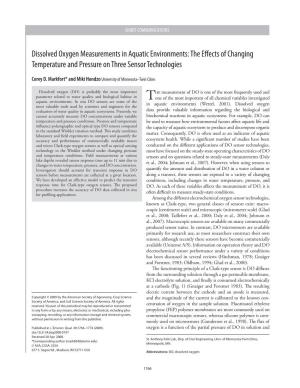 Dissolved Oxygen Measurements in Aquatic Environments: the E! Ects of Changing Temperature and Pressure on Three Sensor Technologies
