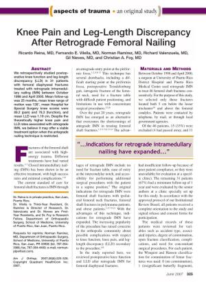 Knee Pain and Leg-Length Discrepancy After Retrograde Femoral Nailing Ricardo Reina, MD, Fernando E