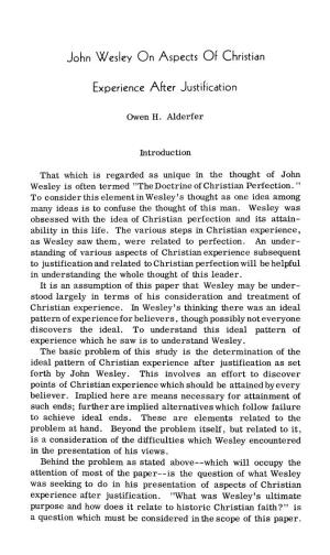 John Wesley on Aspects of Christian Experience After Justification