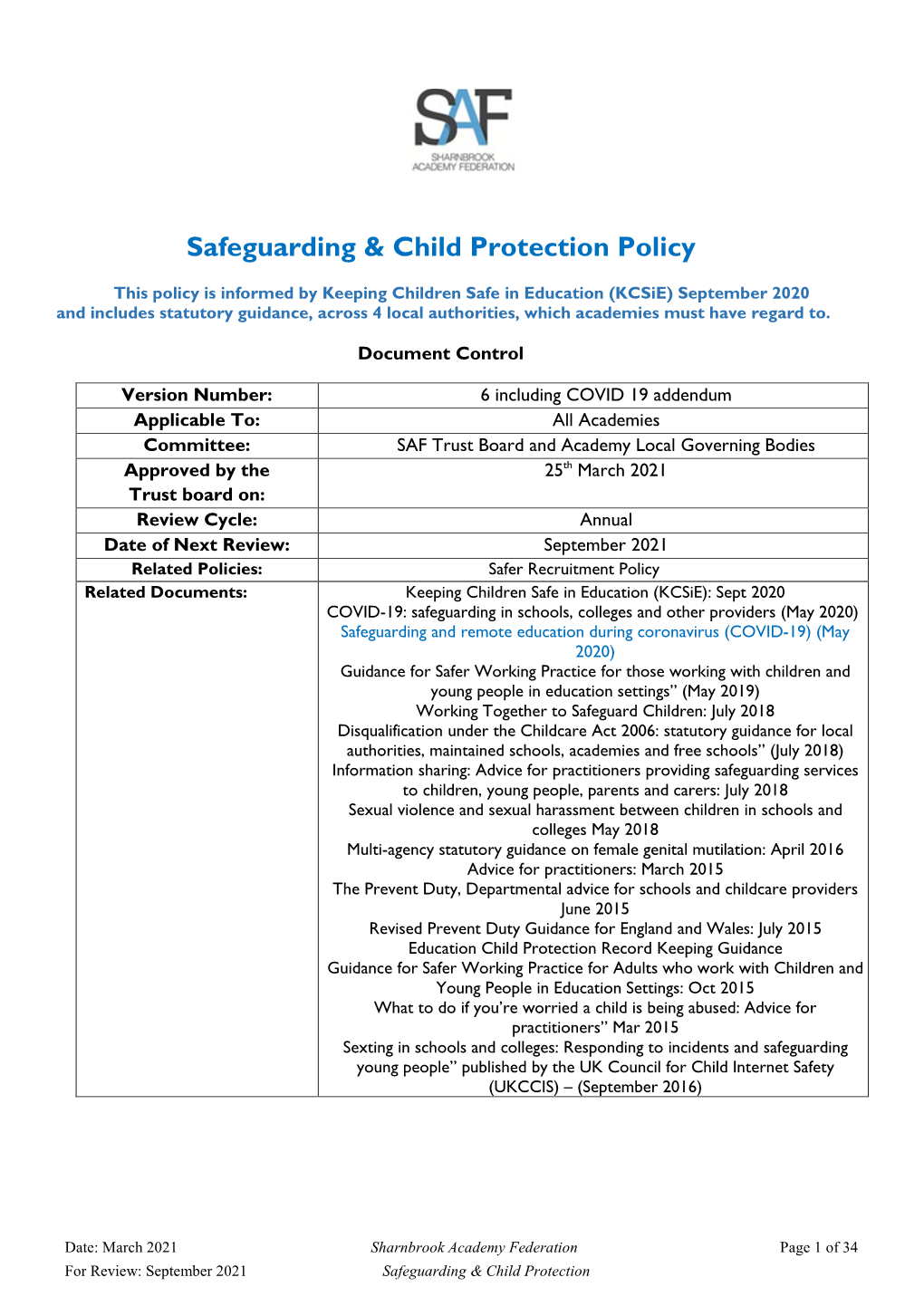 Safeguarding & Child Protection Policy