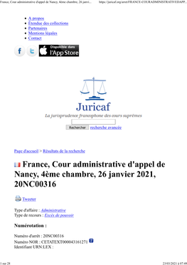 France, Cour Administrative D'appel De Nancy, 4Ème Chambre, 26 Janvi