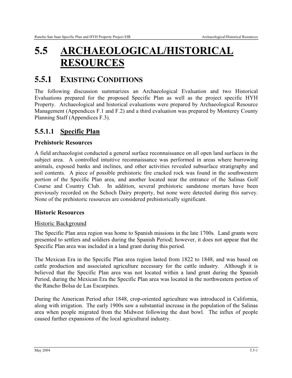 5.5 Archaeological/Historical Resources