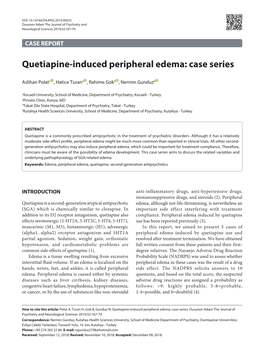 Quetiapine-Induced Peripheral Edema: Case Series