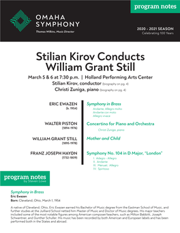 Stilian Kirov Conducts William Grant Still March 5 & 6 at 7:30 P.M
