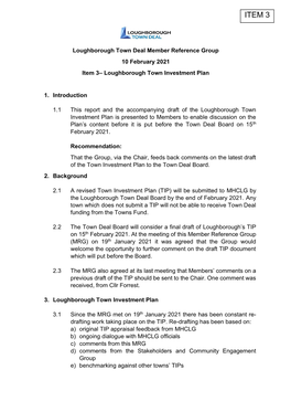 Item 3– Loughborough Town Investment Plan