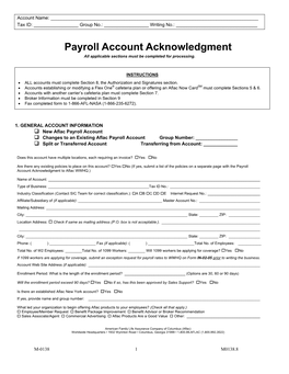 Payroll Account Acknowledgment All Applicable Sections Must Be Completed for Processing