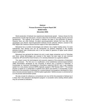 Abstract Process Economics Program Report 264 BIOBUTANOL (December 2008)