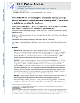 Immediate Effects of Interoceptive Awareness Training Through Mindful Awareness in Body-Oriented Therapy (MABT) for Women in Substance Use Disorder Treatment