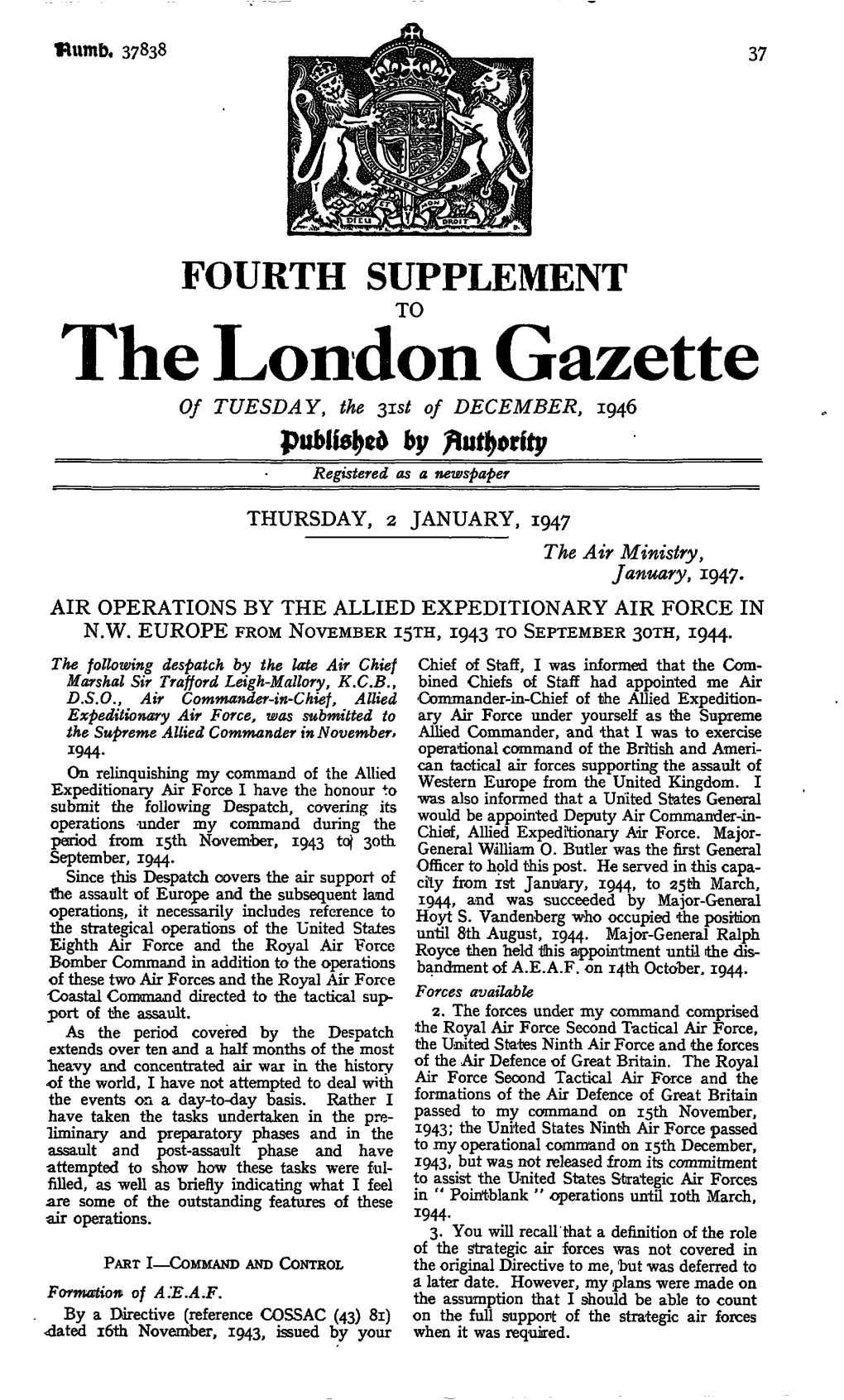 The London Gazette of TUESDAY, the 315* of DECEMBER, 1946 by /Tutyority Registered As a Newspaper