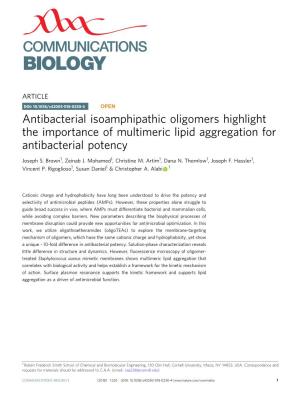 Antibacterial Isoamphipathic Oligomers Highlight the Importance of Multimeric Lipid Aggregation for Antibacterial Potency