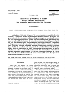 Reflections of Australia in Judith Wright's Poetic Imagination: the Power of Ambivalence in the Gateway