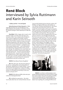 René Block Curating: Politics and Display René Block Interviewed by Sylvia Ruttimann and Karin Seinsoth