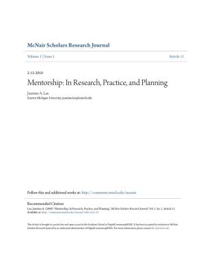 Mentorship: in Research, Practice, and Planning Jasmine A