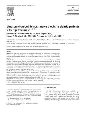 Ultrasound-Guided Femoral Nerve Blocks in Elderly Patients with Hip Fractures☆,☆☆ Francesca L