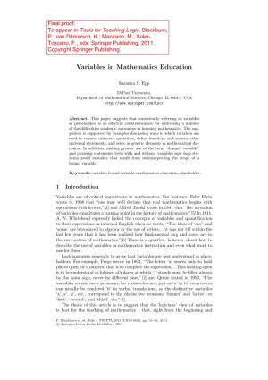 Variables in Mathematics Education