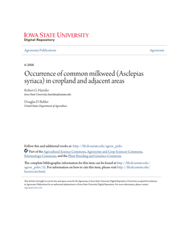 Occurrence of Common Milkweed (Asclepias Syriaca) in Cropland and Adjacent Areas Robert G