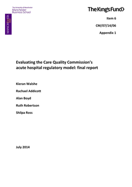 Evaluating the Care Quality Commission's Acute Hospital