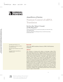 Nutrient Control of Mrna Translation
