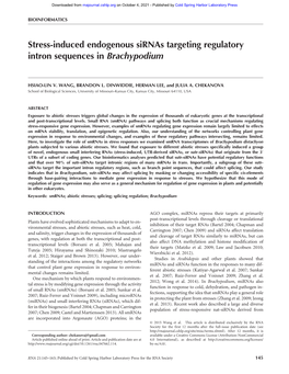 Stress-Induced Endogenous Sirnas Targeting Regulatory Intron Sequences in Brachypodium