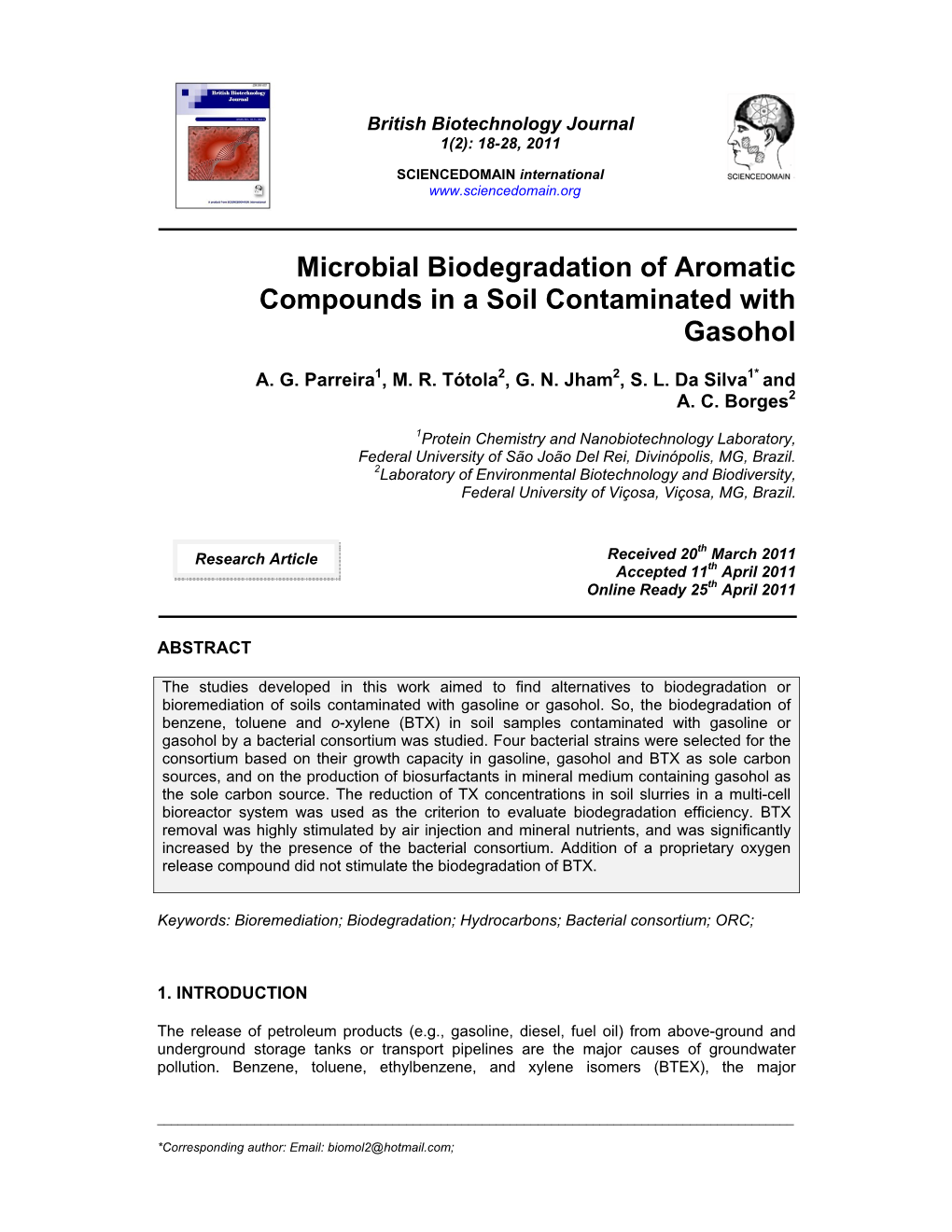 Microbial Biodegradation of Aromatic Compounds in a Soil Contaminated with Gasohol