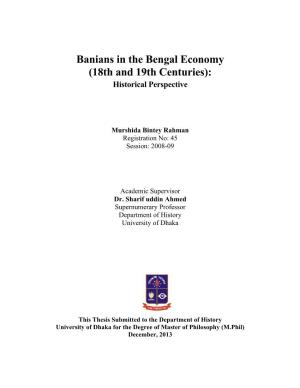 Banians in the Bengal Economy (18Th and 19Th Centuries): Historical Perspective