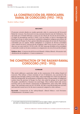 The Construction of the Railway-Ramal Corocoro (1912 - 1913)