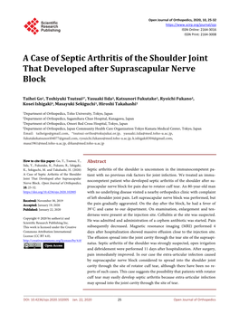 A Case of Septic Arthritis of the Shoulder Joint That Developed After Suprascapular Nerve Block