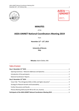 MINUTES ASEA-UNINET National Coordinators Meeting 2019